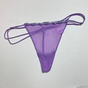 Vintage Victoria's Secret y2k Purple V String Thong Panties, Sheer Mesh Panty M